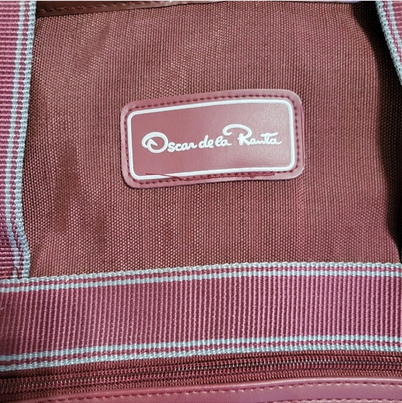 VTG Oscar De La Renta Travel Garment Bag Canvas Burgundy Carry On Luggage - Picture 4 of 10